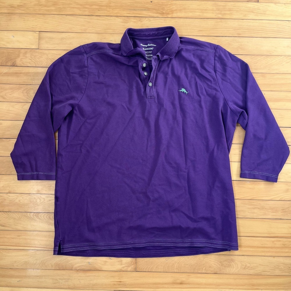 Tommy Bahama IslandZone Purple Supima Cotton Long Sleeve Polo Shirt 2XLT Tall